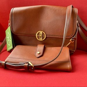 SET⭐️ NWT Fossil Leather Jasmine Flap Crossbody & Lainie Clutch Wallet